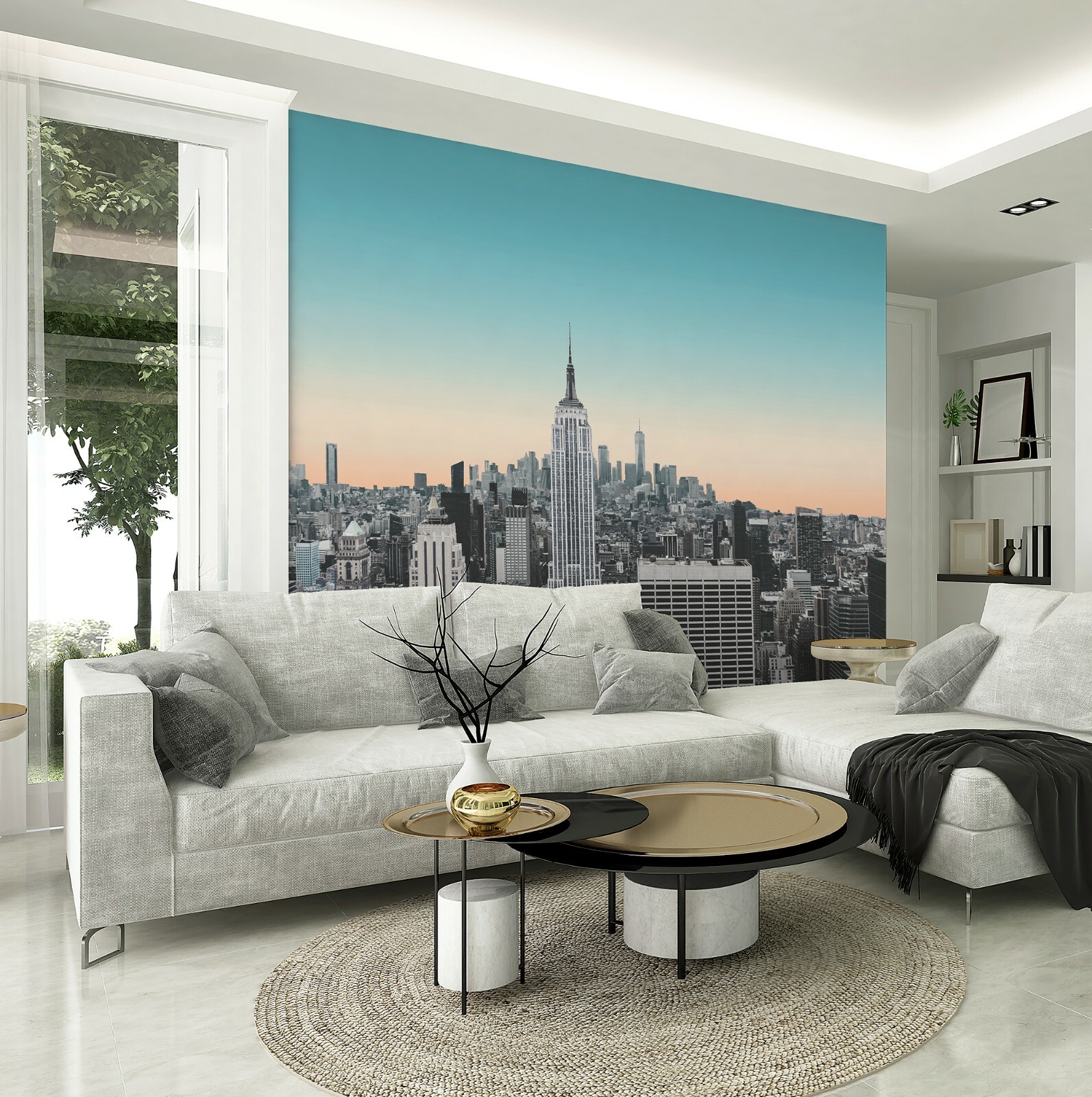 New York City Wallpaper Mural Skyline Sunset Realistic Photo Feature Wall Lounge