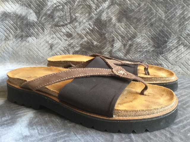 NAOT Orion Women's Brown Leather and Stretch Fabric Thong Slides Sandals 8 / 39 | eBay
