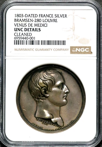 1803-Dated France Silver Medal Venus De Medici Louvre - NGC UNC Details   CC716