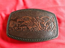 Vintage American Eagle Stamped/Embossed Leather on Metal Lg Buckle 4 1/2"L, 3"W