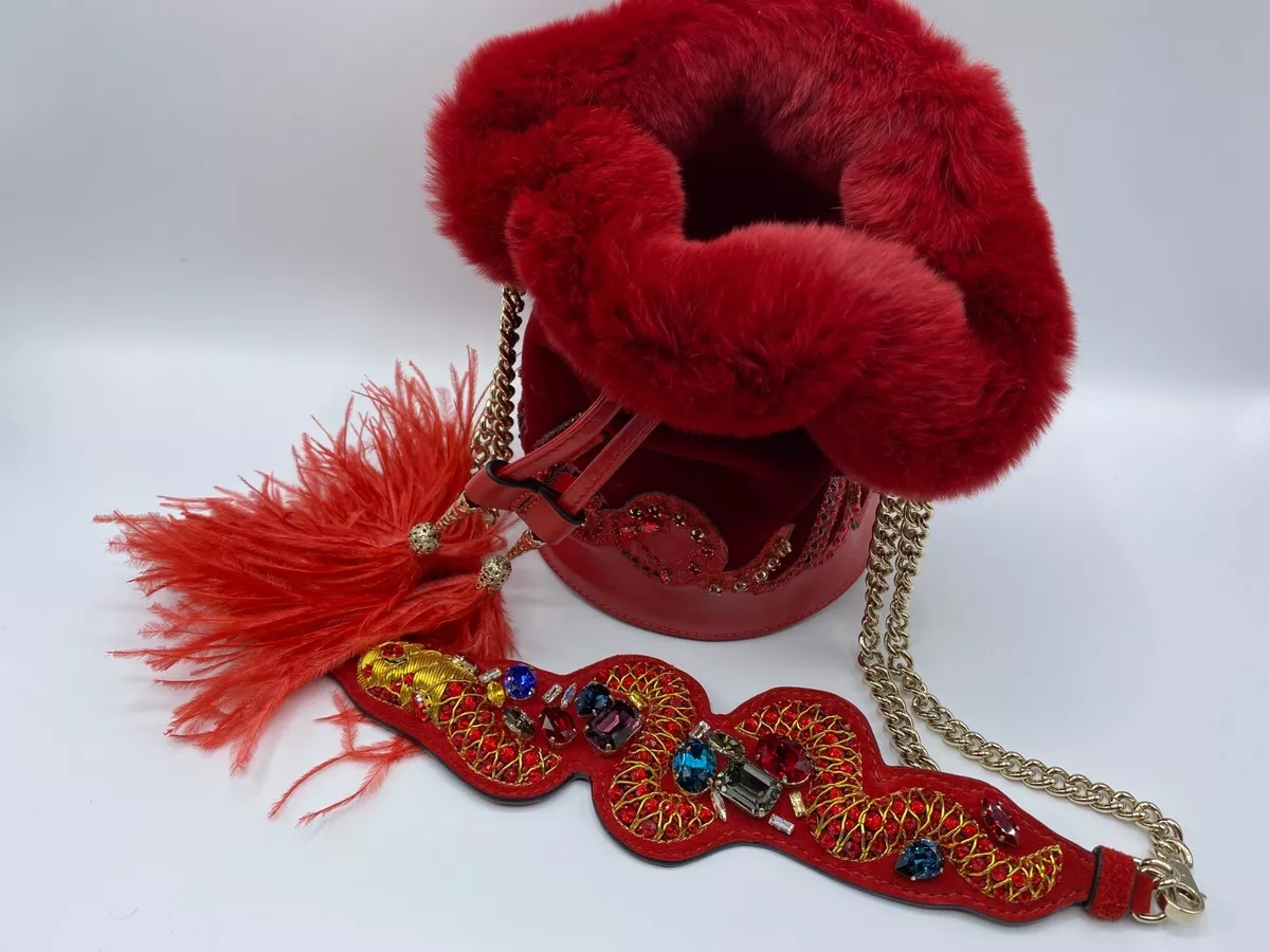 Christian Louboutin Marie Jane Bucket Velvet Calf Red Bag Handbag