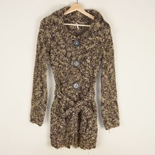 Free People Chunky Duster Belted Knit Green Pink Cardigan Sweater Womens Sz XS