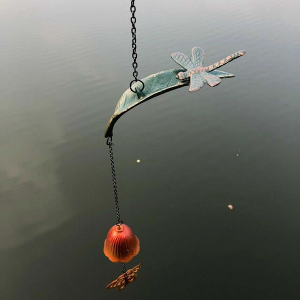 Japanese Furin Wind Chime Bell Iwachu Nambu Cast Iron Green Dragonfly