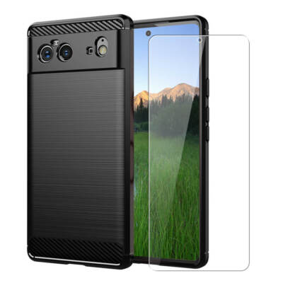 Carbon Hülle für Google Pixel 6 Handyhülle und Glas Displayschutzfolie