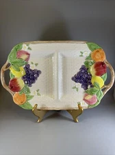 Vintage Fitz & Floyd Mediterranean Fruit Basketweave 16 Inch Divided Dish 1990