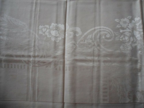 Tablecloth Nichibo Japan Ivory Off White Damask 58 x 88" w/ 8 Napkins Vtg New - Picture 7 of 12