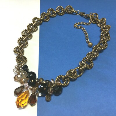 New CHICO'S Gold PL Chain Links Black & Topaz Crystal