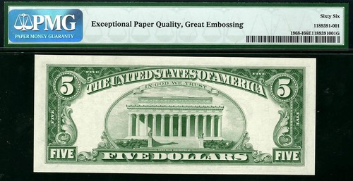1963a $5 Minneapolis Federal Reserve Note FRN 1968-I PMG 66 EPQ GREAT EMBOSSING - Picture 2 of 2