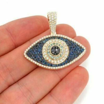 2Ct Round Cut Simulated Sapphire Evil Eyes Pendant 14K Yellow Gold Plated