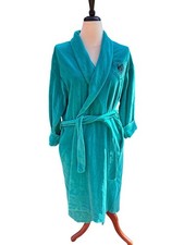 Velour Robe With Embroidered Pocket Size Small Bill Blass Womens Teal Wrap Heavy