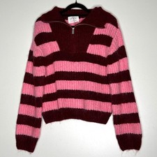 New Zara Stripe Knit Zip Collar Alpaca Sweater Girls Size 11-12
