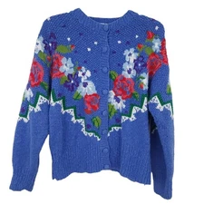 Vintage Susan Bristol Hand Knitted Cardigan Sweater Floral Small Cottagecore