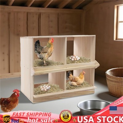 4 Compartments Chicken Nesting Box Wooden Laying Case for Hens W/ Perches Home