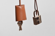 HERMES padlock clochette key leather lock bag 162 leather BROWN Authentic