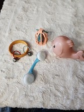 Rare Vintage Lot Baby Rattled Crib Stroller Carriage Toy Fish Phone Bird Cage