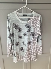 Inoah Poly Blend Long Sleeve Floral Abstract  Top Size M Free Shipping
