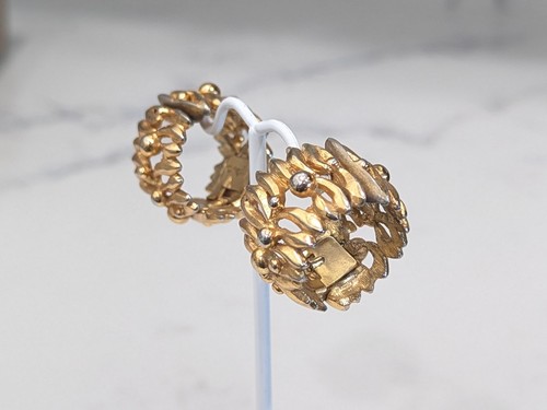 Vintage Earrings Lot Clip On Gold Tone Chunky All Signed Napier Trifari Bergere - Picture 11 of 16