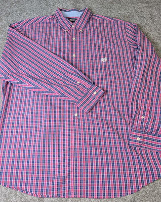 Chaps Mens 3XLT  Stretch Easy Care Button Down Shirt Blue/Pink Plaid EUC