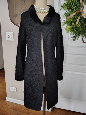 Alberto Makali Beaded Fur Dress Coat Jacket Vintage Sz Sm