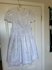 VTG 90 s Jessica Mcclintock Girls White Brocade/Lace/ Pearl Dress 14