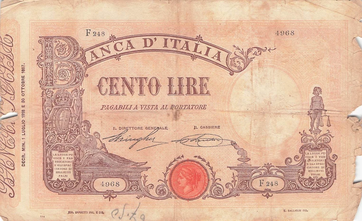 意大利100 里拉意大利，圣马力诺和梵蒂冈纸币| eBay