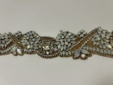 Opal Crystal Beaded Silver Bridal Sash Belt with White Ribbon