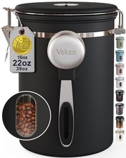 Veken Coffee Canister with Window, Airtight Stainless Steel 22 oz, Black
