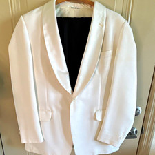 Vintage Bill Blass One-Button White Tux Jacket 42R Black Pants 33-34x35