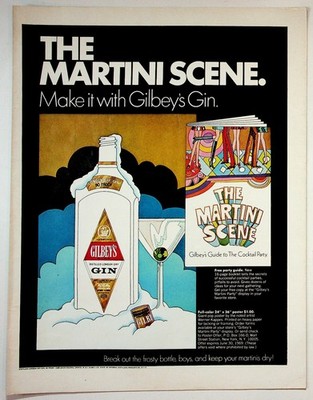Gilbey's Gin Martini Scene Vintage Magazine Print Ad 1969 Party Guide Offer