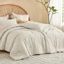 Litanika Queen Size Comforter Set Beige, 3 Piece Cream Boho Tufted Bedding, F...