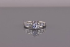 Sterling Silver Cubic Zirconia Channel Set Baguette Collared Band Ring 925 Sz: 7