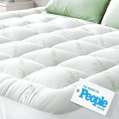Queen Bamboo Mattress Topper Cooling Ultra Soft Back Pain Relief Deep Pocket