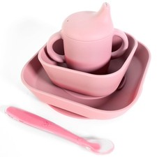 Bluet B - Baby Feeding Set   4 PCS Silicone Tableware with Universal, Pink