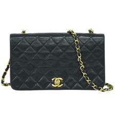 CHANEL CC Matelasse Leather Chain Shoulder Crossbody Bag Black Gold