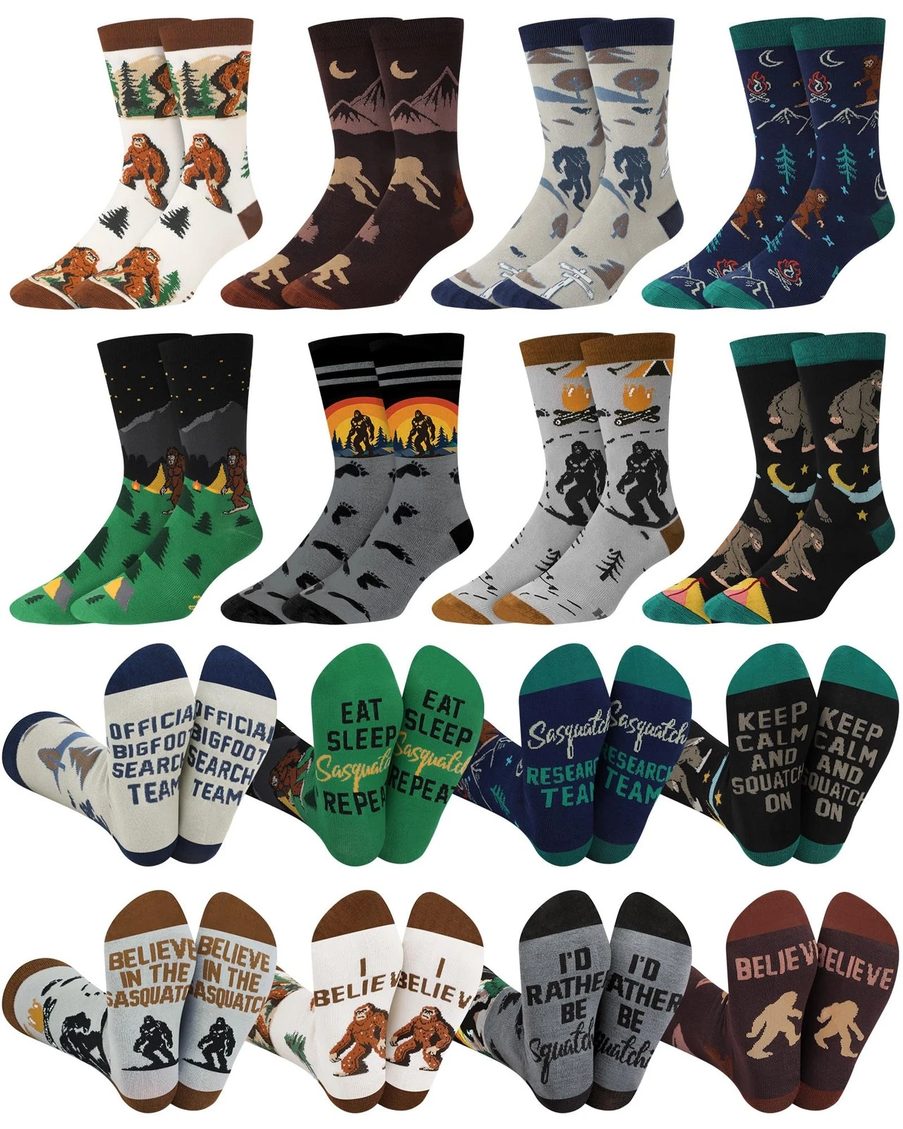 8 Pairs Funny Sasquatch Socks for Men Father's Day Novelty Outdoor Hiking Cre...