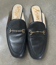 Sam Edelman Black Leather Mules with Gold Detail LINNIE BIT MULE