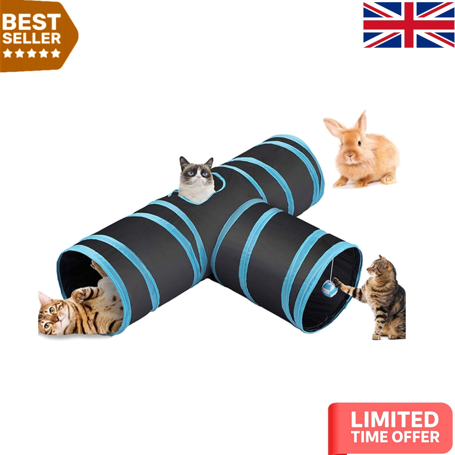 Interactive 3-Way Pet Tunnel - Perfect Play Tube for Kittens, Puppies & Rabbits
