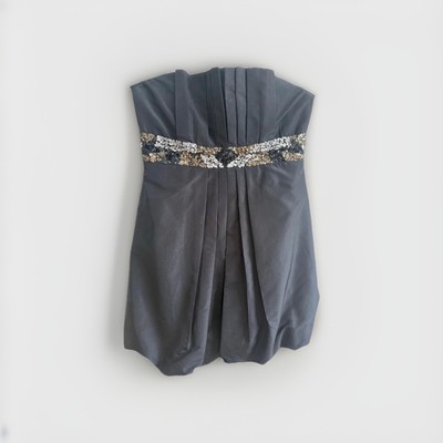 Adolfo Dominguez Strapless Black Pleated Dress Sequin Waistband - NWT Size 40