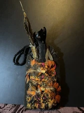 Native American handcrafted pouch Medicine Bag Feathers Woven Felt Orange Black