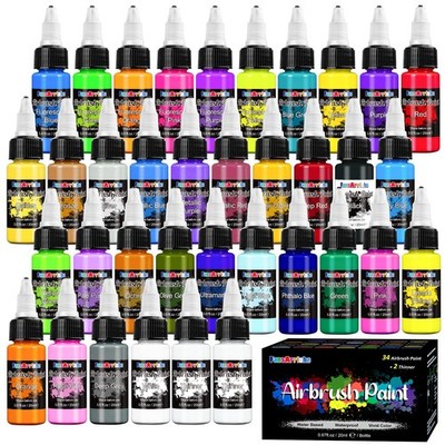 FansArriche Airbrush Paint Set, 0.67 Fl Oz (Pack of 36), 34 Color + 2 Thinner 