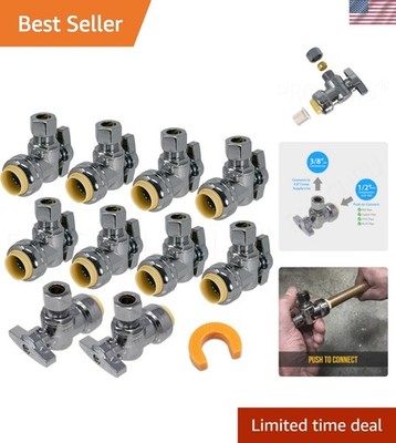 10-Pack PushFit Angle Stop Valve 1/2'' x 3/8'' Compression for Easy Install