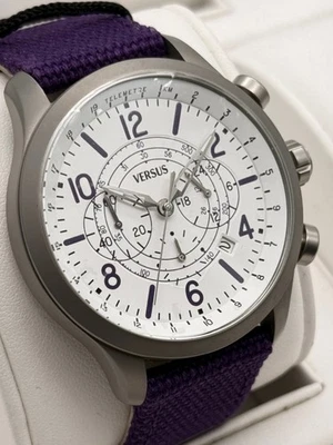 Versus Versace Quarz Chronograph Herrenuhr SGL05 Edelstahl Weiß Lila Textilband - Bild 1 von 4