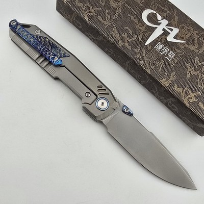 CH Knives Duke Folding Knife M390 Ceramic Bead Blast Titanium Flamed EDC Folder