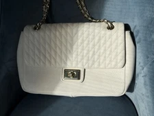 Karl Lagerfeld Paris Agyness Quilted Leather Crossbody Bag Purse white