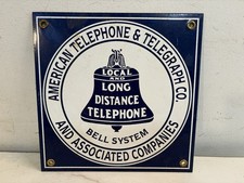 AT&T TELEPHONE PHONE BOOTH BELL SYSTEM PORCELAIN SIGN 8x8 LONG DISTANCE VINTAGE