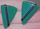 Vintage Acrylic Plastic Dark Green Black Triangle Stud Post Earrings Costume