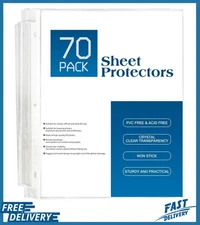 70Pack Sheet Protectors, Clear Heavy Duty Plastic Page Protectors for 3 Ring Bin