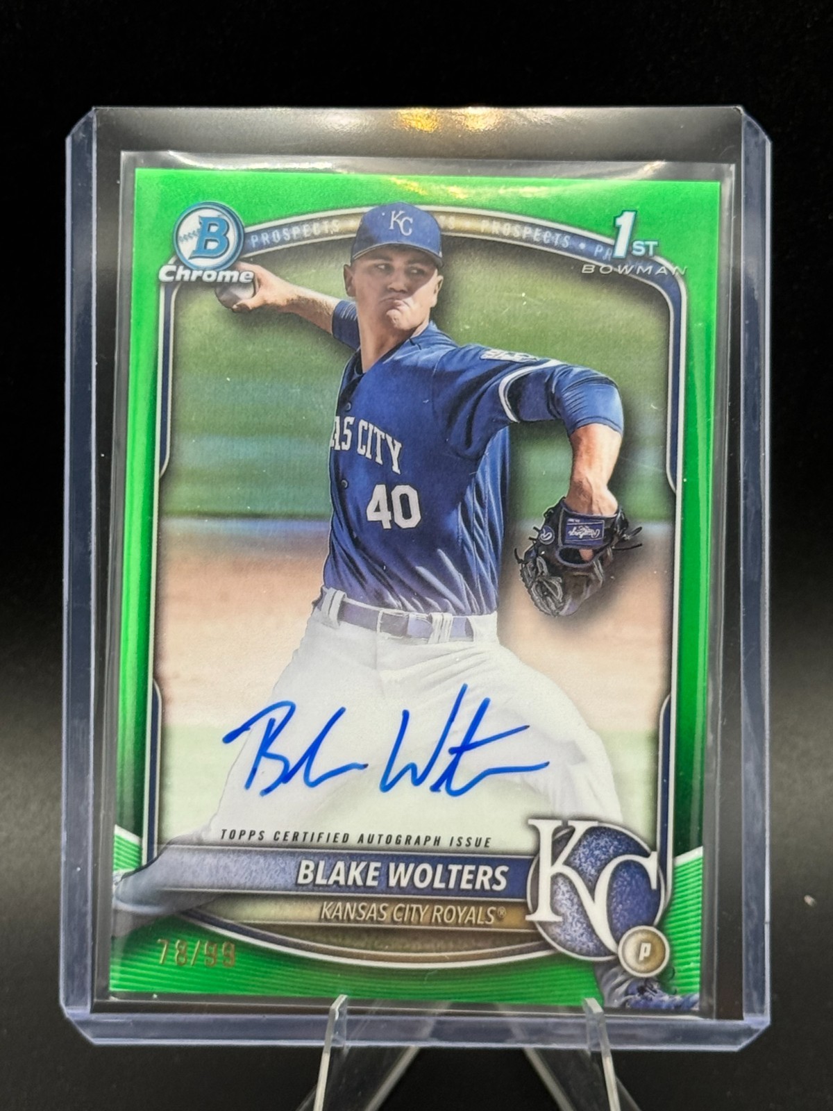 2025 Bowman Chrome Blake Wolters Auto Green Refractor /99 1st Bowman KC Royals