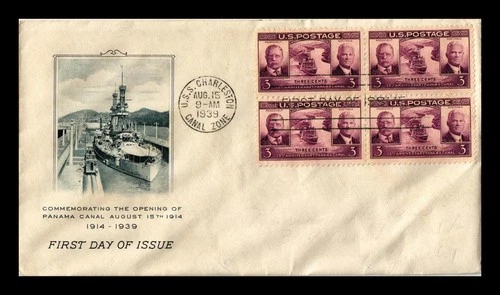 US COVER PANAMA CANAL 25TH ANNIVERSARY FDC SCOTT 856 BLOCK OF 4 ADDRESSED