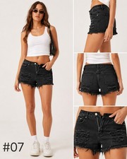 Damen Jeans-Shorts Hotpants schwarz zerrissen...